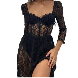 Unbranded Women’s Dark Floral Whimsigoth Mesh Maxi Dress Size M Witchy Grunge